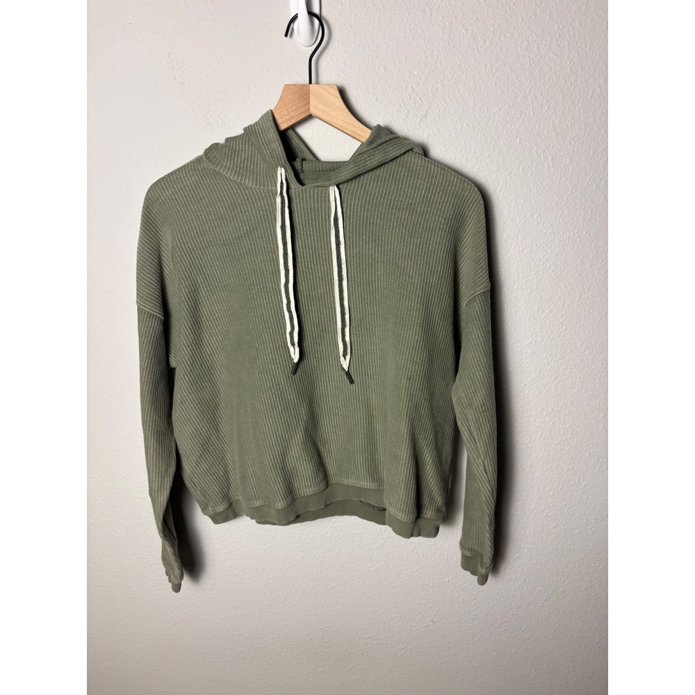Aerie Sage Green Love Corded Hoodie Cotton Pullover Sweatshirt Small